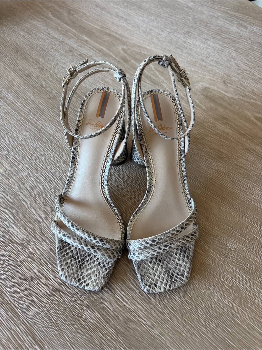 Sam Edelman Neutral Snake-Print Slingback Heels